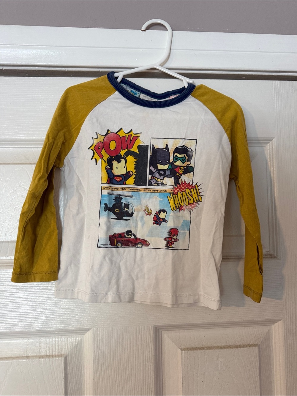 Zara White, Mustard & Navy Superhero Comic Raglan Long Sleeve Tee